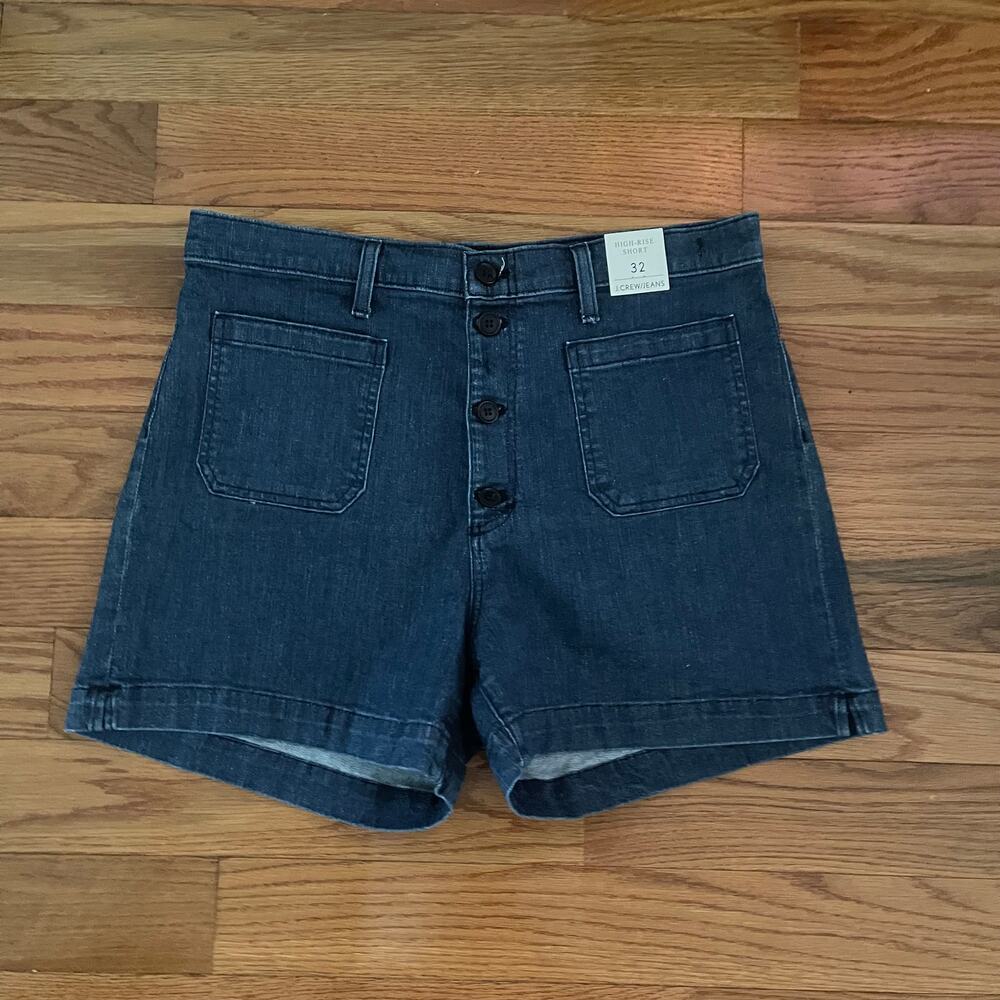 J.Crew High Rise Denim Patch Pocket Shorts K9759 Sea Blue NWT Women Size 32